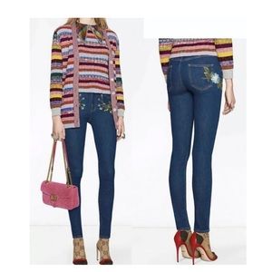 NWOT GUCCI $1100 Floral Bloom Embroidered Mid Rise Stretch Skinny Jeans Sz 25